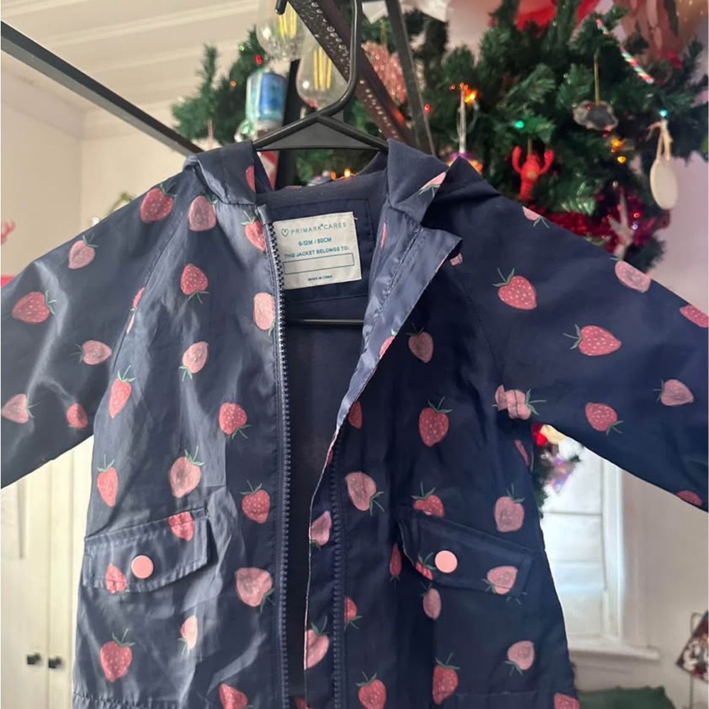 Primark Strawberry Patterned Blue and Pink Raincoat